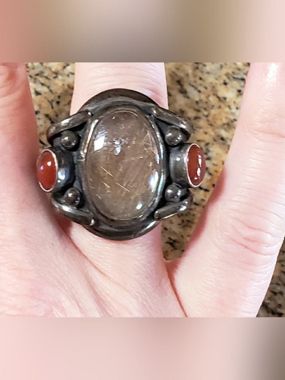 Sterling Silver Tribal Ring With Coral